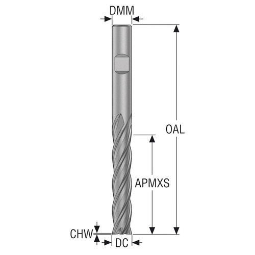 Seco Tools 10201487 | 12.00mm Shank x 125.00mm OAL 4 Flute 35 Degree Helix Angle SIRON-A Coated Carbide Corner Chamfer End Mill