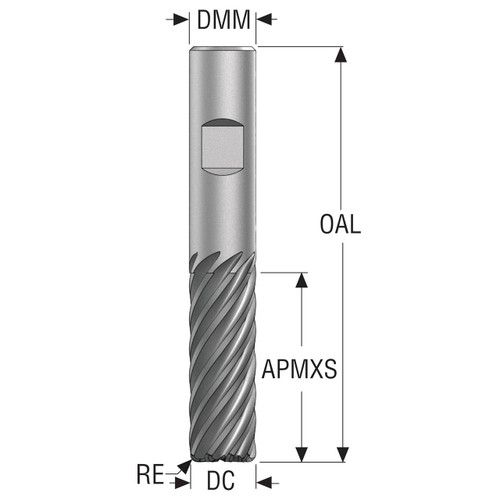Seco Tools 10228397 | 20.00mm Diameter x 20.00mm Shank x 2.00mm Radius x 105.00mm OAL 9 Flute 38 Degree Helix Angle HXT Coated Carbide Corner Radius End Mill