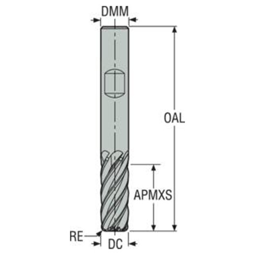 Seco Tools 10228446 | 20.00mm Diameter x 20.00mm Shank x 2.00mm Radius x 105.00mm OAL 6 Flute 38 Degree Helix Angle HXT Coated Carbide Corner Radius End Mill