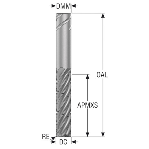 Seco Tools 10228531 | 16.00mm Diameter x 16.00mm Shank x 1.00mm Radius x 130.00mm OAL 6 Flute 38 Degree Helix Angle HXT Coated Carbide Corner Radius End Mill