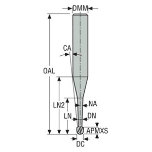 Seco Tools 02568709 | 413ML005TN 0.50mm Diameter x 3.00mm Shank x 0.25mm Corner Radius x 40.00mm OAL x 50 Degree Helix Angle 2 Flute MEGA Coated Carbide Ball End Mill