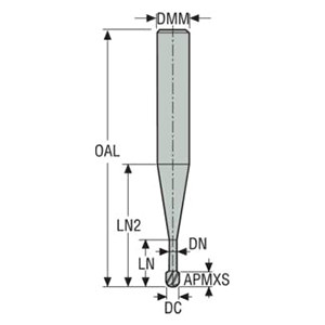 Seco Tools 02568727 | 413L008 0.80mm Diameter x 3.00mm Shank x 0.40mm Corner Radius x 40.00mm OAL x 50 Degree Helix Angle 2 Flute MEGA Coated Carbide Ball End Mill