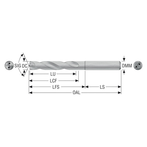 Seco Tools 02740103 | SD205A-9.55-48-10R1-C2 9.55mm Diameter x 10.00mm Shank x 103.00mm OAL x 30 Degree Helix Angle 2 Cutting Edge Carbide Jobber Length Drill Bit