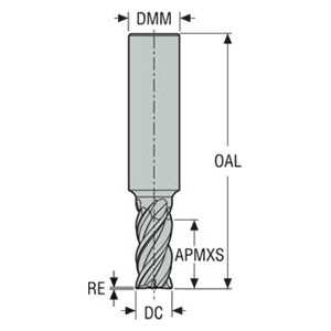 Seco Tools 02828212 | JHP951080D2C.0Z4 8.00mm Diameter x 8.00mm Shank x 60.00mm OAL x 40 Degree Helix Angle 4 Cutting Edge SIRON Coated Carbide Corner Chamfer End Mill