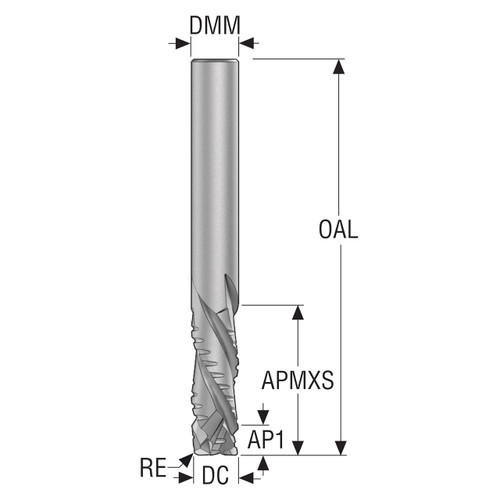 Seco Tools 02843006 | JC845060D2R050.0Z3 6.00mm Diameter x 6.00mm Shank x 0.50mm Corner Radius x 65.00mm OAL x 25 Degree Helix Angle 3 Flute DURA Coated Carbide Corner Radius End Mill