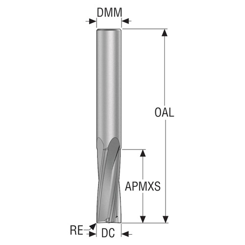 Seco Tools 02843012 | 880040R020Z4.0 4.00mm Diameter x 4.00mm Shank x 0.20mm Corner Radius x 50.00mm OAL x 10 Degree Helix Angle 4 Flute DURA Coated Carbide Corner Radius End Mill