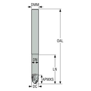 Seco Tools 02928214 | JS532080E2B.0Z2 8.00mm Diameter x 8.00mm Shank x 4.00mm Corner Radius x 80.00mm OAL x 30 Degree Helix Angle 2 Flute NXT Coated Carbide Ball End Mill