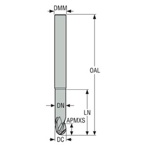 Seco Tools 02928300 | JS533100E2B.0Z3 10.00mm Diameter x 10.00mm Shank x 5.00mm Corner Radius x 89.00mm OAL x 30 Degree Helix Angle 3 Flute NXT Coated Carbide Ball End Mill