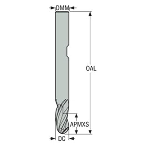 Seco Tools 02928328 | JS533080D1B.3Z3 8.00mm Diameter x 8.00mm Shank x 4.00mm Corner Radius x 63.00mm OAL x 30 Degree Helix Angle 3 Flute NXT Coated Carbide Ball End Mill