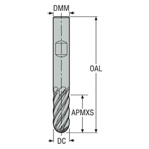 Seco Tools 03067781 | JS730120D2B.3Z6 12.00mm Diameter x 12.00mm Shank x 6.00mm Corner Radius x 83.00mm OAL x 38 Degree Helix Angle 6 Flute HXT Coated Carbide Ball End Mill