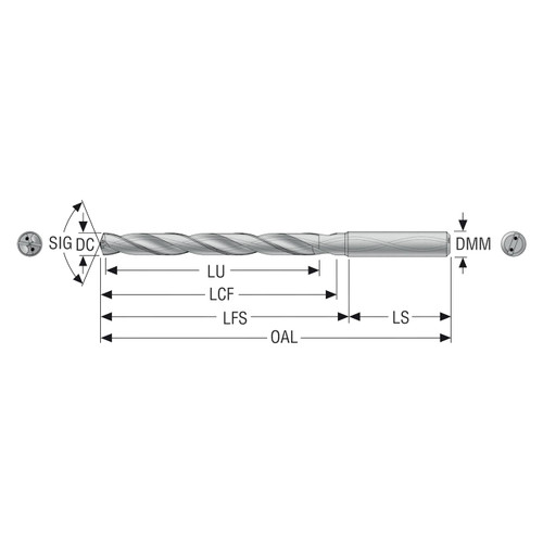 Seco Tools 03295054 | SD1108A-1050-096-12R1 10.50mm Diameter x 12.00mm Shank x 163.00mm OAL x 30 Degree Helix Angle 2 Cutting Edge Carbide Taper Length Drill Bit