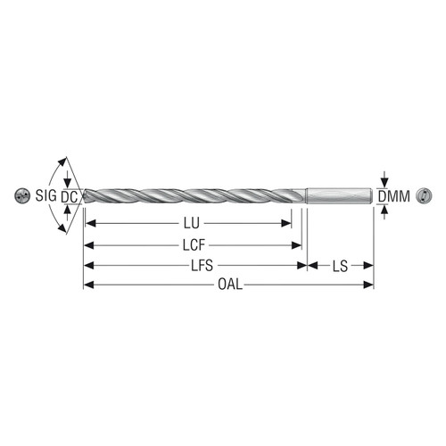 Seco Tools 03295156 | SD1112A-1170-140-12R1 11.70mm Diameter x 12.00mm Shank x 206.00mm OAL x 30 Degree Helix Angle 2 Cutting Edge Carbide Extra Long Drill Bit