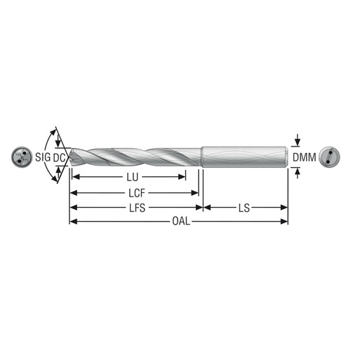 Seco Tools 10004303 | SD205A-1850-077-20R1-MS 18.50mm Diameter x 20.00mm Shank x 153.00mm OAL x 30 Degree Helix Angle 2 Cutting Edge Carbide Jobber Length Drill Bit