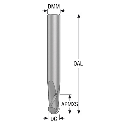 Seco Tools 10072060 | JHB970040D1B.0Z2 4.00mm Diameter x 4.00mm Shank x 1.99mm Corner Radius x 60.00mm OAL x 30 Degree Helix Angle 2 Flute SIRON Coated Carbide Ball End Mill