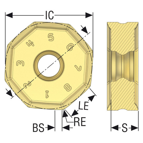Seco Tools 10159526 |ONMU090510ANTN-ME16 0.866" Inscribed Circle Diameter x 0.039" Corner Radius x 0.268" Thickness 16 Cutting Edge Carbide Milling Insert