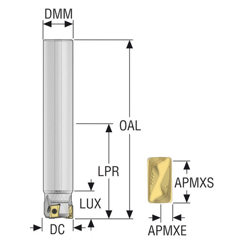 Seco Tools 10207989 | R217.94-01.50-0-LO12-4A 38.10mm Diameter x 38.10mm Shank x 210.00mm OAL Indexable Square-Shoulder End Mill