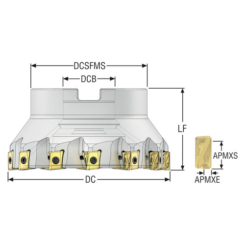 Seco Tools 10207998 | R220.94-05.00-LO12-12A 127.00mm Diameter x 63.00mm Functional Length x 90 Degree Cutting Edge Angle Indexable Square-Shoulder End Mill