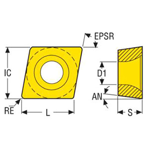 Seco Tools 03275918 |CCMT060204-MF2 0.250" Inscribed Circle Diameter x 0.016" Corner Radius x 0.094" Thickness 2 Cutting Edge Carbide Turning Insert