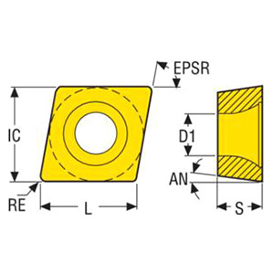 Seco Tools 03276192 |CPMT060208-F1 0.250" Inscribed Circle Diameter x 0.032" Corner Radius x 0.094" Thickness 2 Cutting Edge Carbide Turning Insert