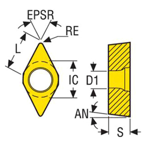 Seco Tools 03276254 |DCMT11T308-M3 0.375" Inscribed Circle Diameter x 0.032" Corner Radius x 0.156" Thickness 2 Cutting Edge Carbide Turning Insert