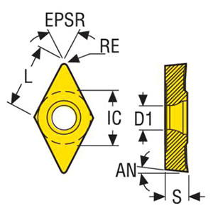 Seco Tools 03280819 |DCGT070204F-AL 0.250" Inscribed Circle Diameter x 0.016" Corner Radius x 0.094" Thickness 2 Cutting Edge Carbide Turning Insert