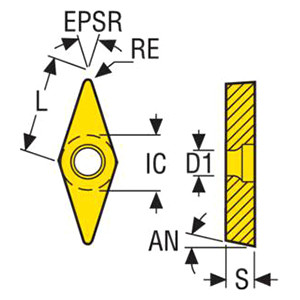 Seco Tools 03280828 |VBGT110202-MF2 0.250" Inscribed Circle Diameter x 0.008" Corner Radius x 0.094" Thickness 2 Cutting Edge Carbide Turning Insert