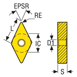 Seco Tools 10070640 |DNMG150612-MF2 0.500" Inscribed Circle Diameter x 0.047" Corner Radius x 0.250" Thickness 4 Cutting Edge Carbide Turning Insert