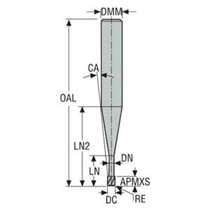 Seco Tools 00023237 | 905L008 0.80mm Diameter x 3.00mm Shank x 0.05mm Corner Radius x 40.00mm OAL x 20 Degree Helix Angle 2 Flute MEGA Coated Carbide Corner Radius End Mill