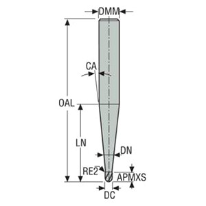 Seco Tools 00023259 | 915008 0.80mm Diameter x 3.00mm Shank x 0.40mm Corner Radius x 40.00mm OAL x 20 Degree Helix Angle 2 Flute MEGA Coated Carbide Ball End Mill