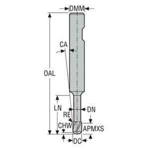 Seco Tools 02452928 | 170050 5.00mm Diameter x 6.00mm Shank x 50.00mm OAL x 50 Degree Helix Angle 4 Cutting Edge MEGA Coated Carbide Corner Chamfer End Mill