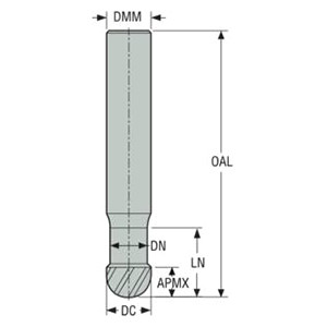 Seco Tools 03083854 | STBN430.2.250E2B.0Z4 ALTIN 0.250" Diameter x 0.250" Shank x 2.500" OAL x 30 Degree Helix Angle 4 Flute AlTiN Coated Carbide Ball End Mill (N09473)