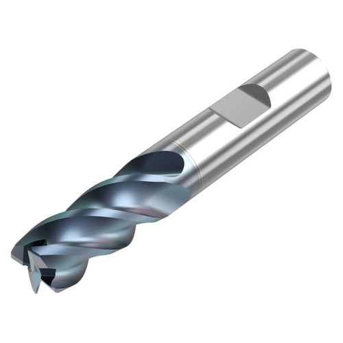 Seco Tools 10008582 | STR440.2.500D3R030.3Z4 HTA 0.500" Diameter x 0.500" Shank x 3.000" OAL x 40 Degree Helix Angle 4 Flute HTA Coated Carbide Corner Radius End Mill