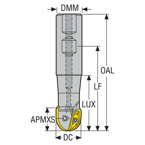 Seco Tools 00040024 | R218.20-01.00.3-22-070A 25.40mm Diameter x 25.40mm Shank x 22.00mm Maximum Cutting Depth x 60.00mm Shank Length x 90 Degree Cutting Edge Angle 2 Flute Indexable Ball Nose End Mill