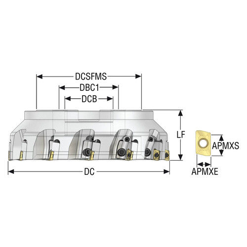 Seco Tools 02706943 | R220.69-8200-12-12CN 200.00mm Diameter x 11.00mm Depth of Cut x 63.00mm Functional Length -4 Degree Rake Radial Angle Indexable Square-Shoulder Face Mill