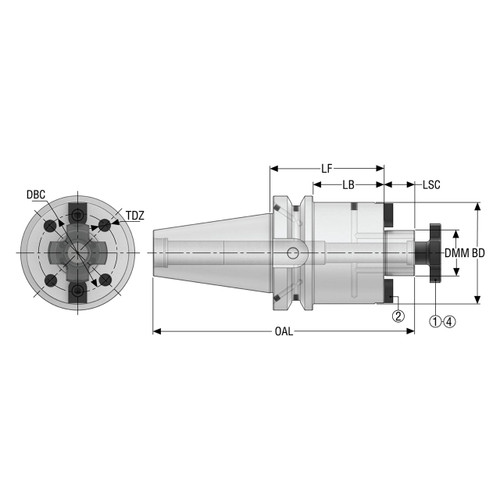 Seco Tools 03301629 | BT50TFADB-SM40-055-L1 89.00mm Diameter x 40.00mm Shank x 183.80mm OAL Shell Mill Holder
