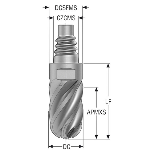 Seco Tools 10138226 | XSB720E10.375D3BZ6 9.53mm Diameter x 32.20mm OAL x 38 Degree Helix Angle 6 Flute HXT Coated Carbide Exchangeable Head Mill