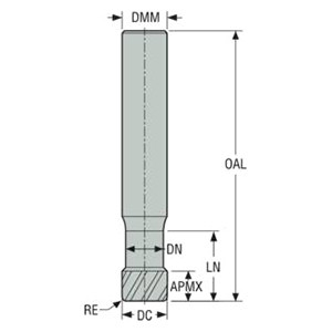 Seco Niagara Cutter 17002916 | STRN430.375E1R020.3Z4 9.53mm Diameter x 9.53mm Shank x 0.51mm Corner Radius x 101.60mm OAL 4 Flute AlTiN Coated Carbide Corner Radius End Mill