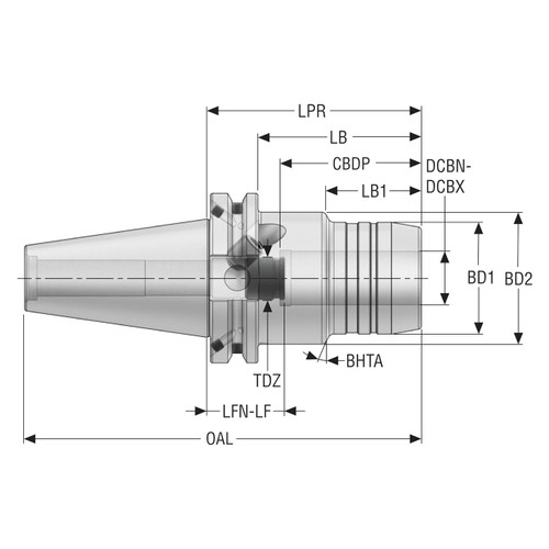 Seco Tools 10137290 | CAT40TFADB-HC12-080 32.00mm Body Diameter x 1.240" Body Length Hydraulic Chuck