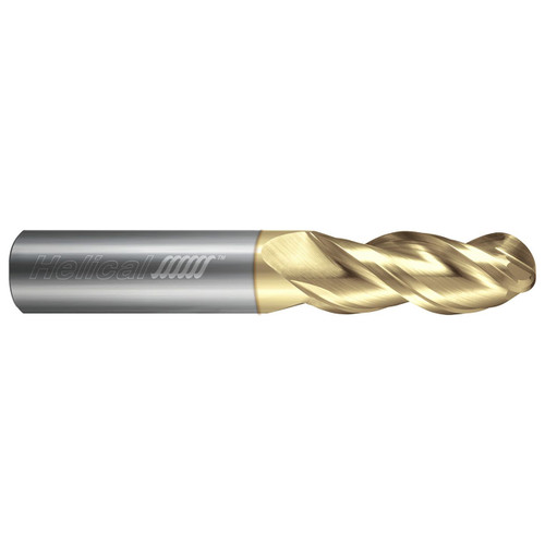 Helical Solutions 89548 | 0.125" Diameter x 0.250" Shank x 2.000" OAL x 0.500" LOC 3 Flute ZPLUS Coated Ball End Mill