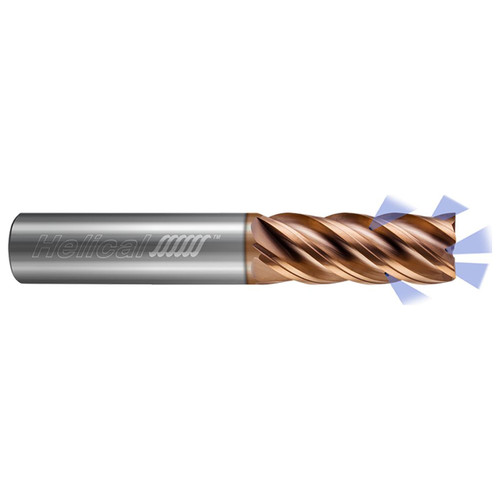 Helical Solutions 89905 | 0.375" Diameter x 0.375" Shank x 3.000" OAL x 1.000" LOC 5 Flute TPLUS Coated Corner Radius End Mill
