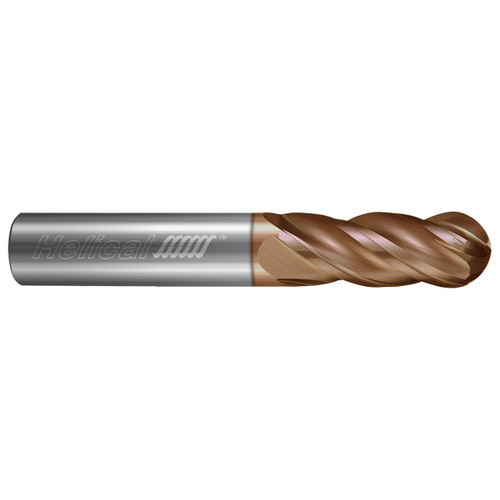Helical Solutions 89683 | 0.156" Diameter x 0.187" Shank x 3.000" OAL x 1.000" LOC 4 Flute TPLUS Coated Ball End Mill