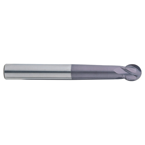 YG1 93418 | 3/16" Diameter x 1/4" Shank x 2.54mm LOC x 2-3/4" LBS x 3-1/4" OAL x 3/32" Radius x 30 Degree Helix Angle 4 Flute ALTiN Coated Carbide Ball Nose End Mill