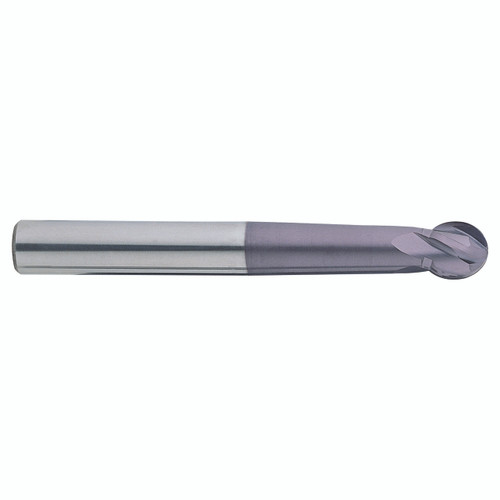 YG1 93419 | 1/4" Diameter x 1/4" Shank x 3/20" LOC x 4" OAL x 1/8" Radius x 30 Degree Helix Angle 4 Flute AlTiN Coated Carbide Ball Nose End Mill