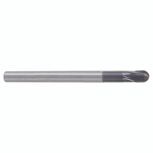 YG1 93493 | 1/2" Diameter x 1/2" Shank x 1/2" LOC x 4-1/2" OAL x 1/4" Radius x 15 Degree Helix Angle 2 Flute AlTiN Coated Carbide Ball Nose End Mill