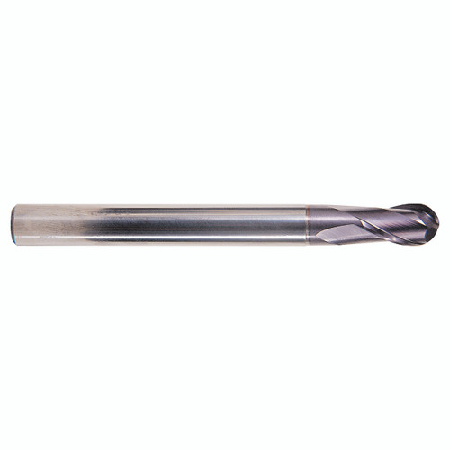 YG1 93517 | 1/8" Diameter x 1/4" Shank x 5/16" LOC x 2-3/4" OAL x 1/16" Radius x 30 Degree Helix Angle 2 Flute AlTiN Coated Carbide Ball Nose End Mill