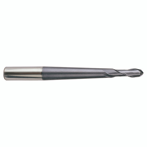 YG1 93542 | 1/2" Diameter x 5/8" Shank x 1-3/16" LOC x 7-3/4" OAL x 1/4" Radius x 30 Degree Helix Angle 2 Flute AlTiN Coated Carbide Ball Nose End Mill