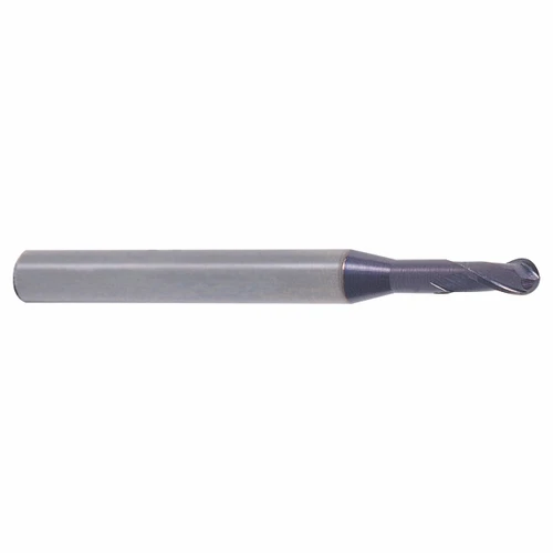 YG1 93577 | 1/8" Diameter x 1/4" Shank x 3/16" LOC x 2-1/4" OAL x 1/16" Radius x 30 Degree Helix Angle 2 Flute AlTiN Coated Carbide Ball Nose End Mill