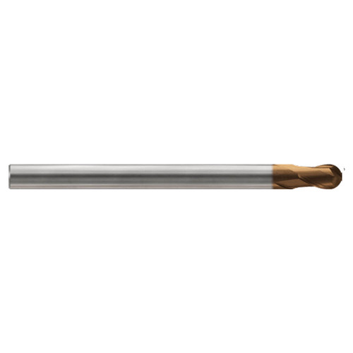 YG1 HPI90025 | 6/61" Diameter x 13/55" Shank x 3/20" LOC x 2-25/69" OAL x 1.25mm Ball Nose Radius x 30 Degree Helix Angle 2 Flute C-Coated Carbide Ball Nose End Mill