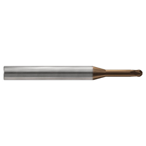 YG1 HPI91933 | 1/63" Diameter x 3/19" Shank x 1/85" LOC x 1-71/92" OAL x 0.20mm Ball Nose Radius x 30 Degree Helix Angle 2 Flute C-Coated Carbide Ball Nose End Mill
