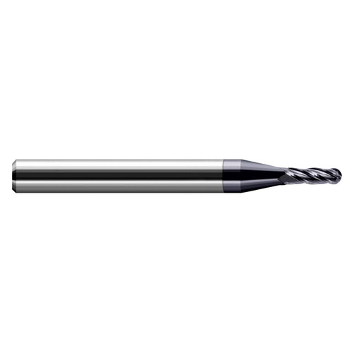 Harvey Tool 758220-C3 | 0.020" Diameter x 1/8" Shank x 0.016" LOC x 1.500" OAL 4 Flute C3 Coated Miniature Ball Deburring End Mill